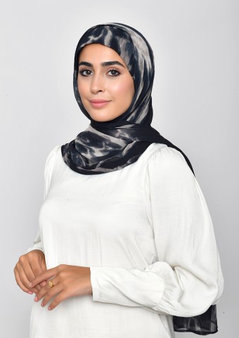 Black Marble-Printed Plus Crinkled Chiffon