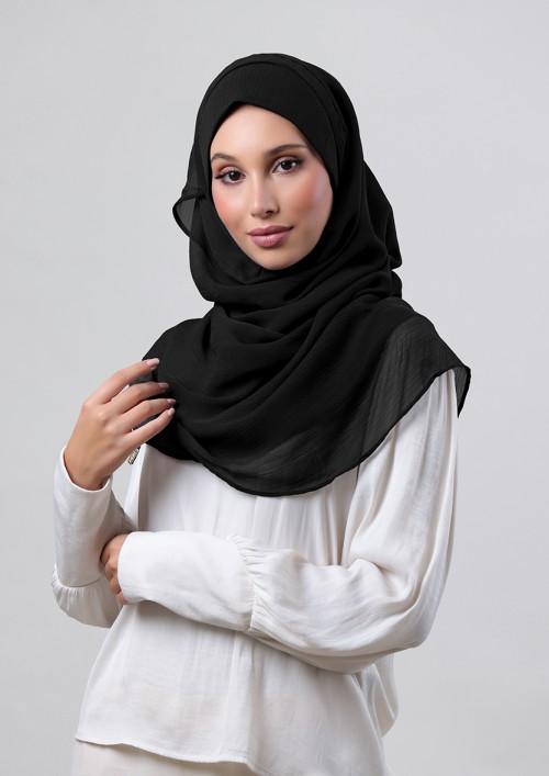 Jet Black-Plain Crepe Chiffon