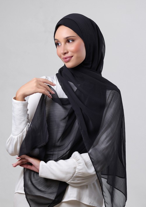 Black-Plain Crinkled Chiffon