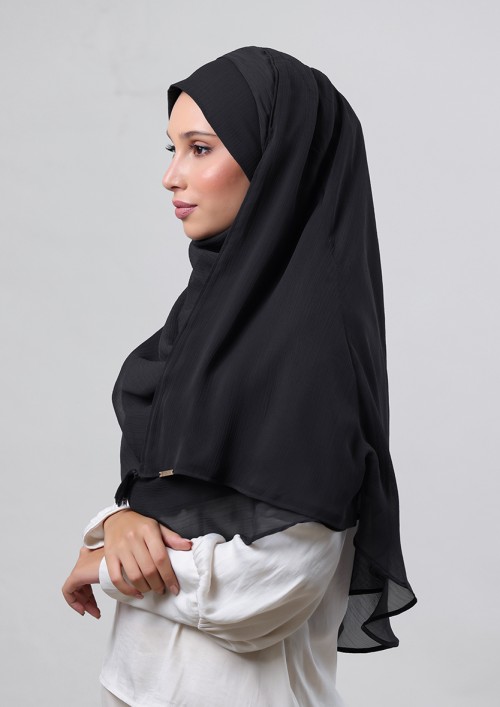 Black-Plain Crinkled Chiffon
