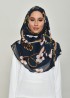 Blossom Navy-Printed Crinkled Chiffon