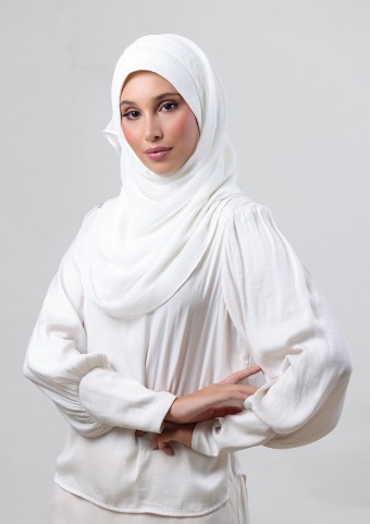 Bright White-Plain Crinkled Chiffon