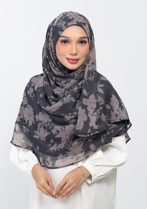 Grey Bouquet - Printed Plus Crinkled Chiffon