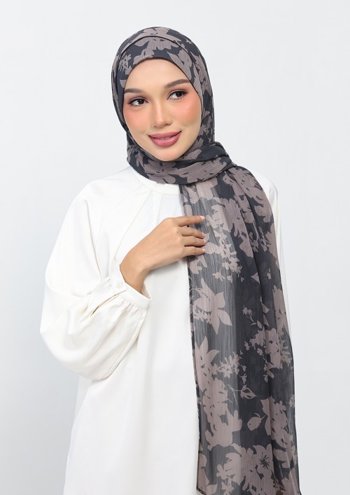 Grey Bouquet - Printed Plus Crinkled Chiffon