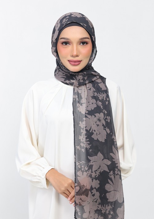 Grey Bouquet - Printed Plus Crinkled Chiffon