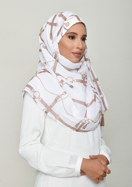 Buckle White-Printed Georgette