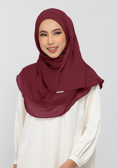 Burgundy-Plain Crinkled Chiffon