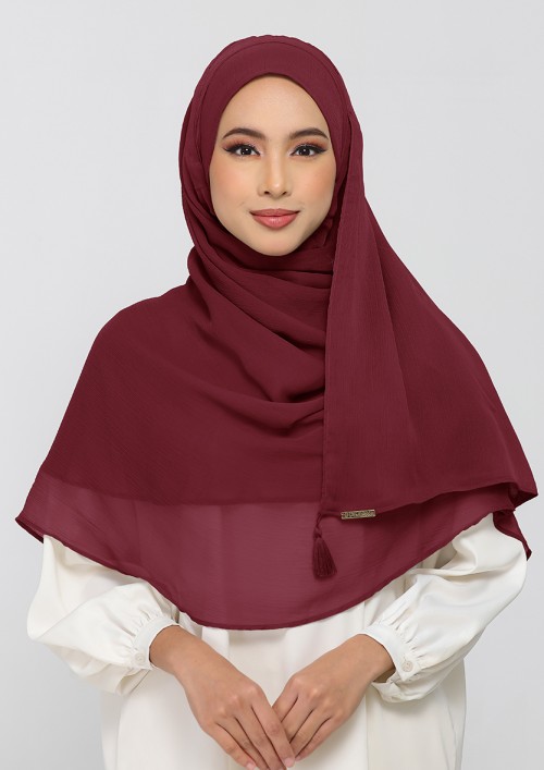 Burgundy-Plain Crinkled Chiffon
