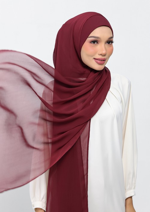 Burgundy-Plain Crinkled Chiffon