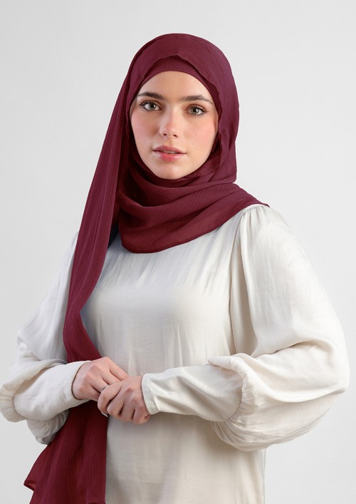 Burgundy-Plain Crinkled Chiffon