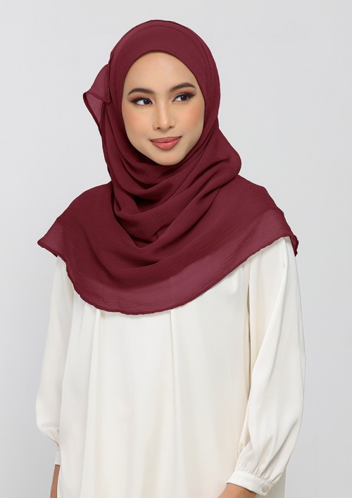 Burgundy-Plain Crinkled Chiffon
