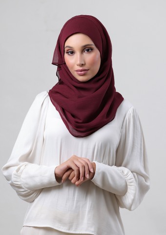 Burgundy-Plain Crinkled Chiffon