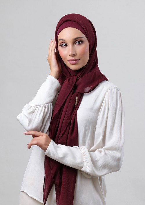 Burgundy-Plain Crinkled Chiffon