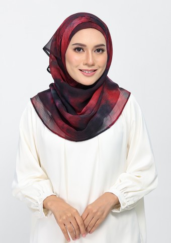 Burning Rose-Printed Plus Crinkled Chiffon