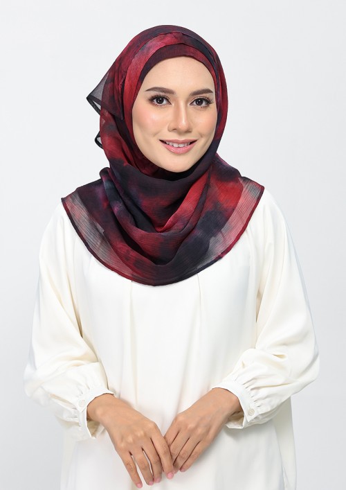 Burning Rose-Printed Plus Crinkled Chiffon