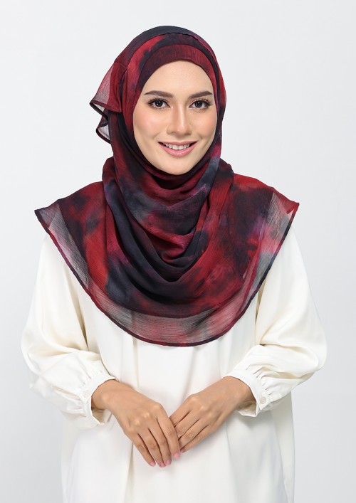 Burning Rose-Printed Plus Crinkled Chiffon