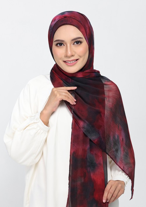 Burning Rose-Printed Plus Crinkled Chiffon