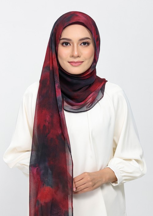 Burning Rose-Printed Plus Crinkled Chiffon