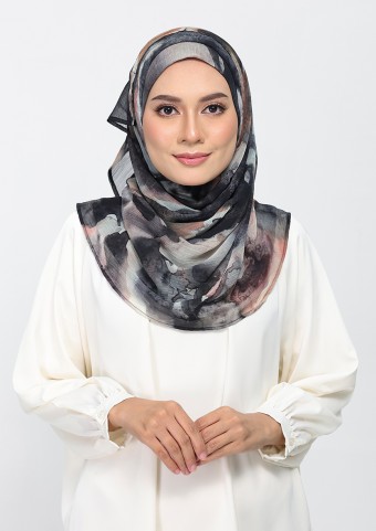 Candle Smoke-Printed Plus Crinkled Chiffon