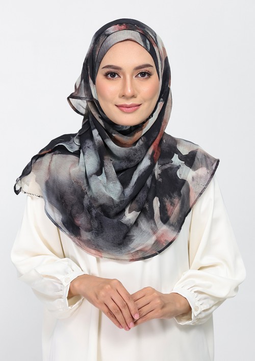 Candle Smoke-Printed Plus Crinkled Chiffon