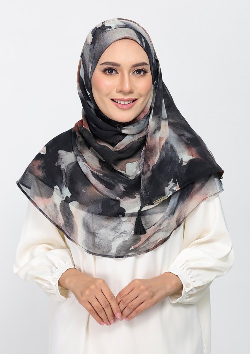 Candle Smoke-Printed Plus Crinkled Chiffon