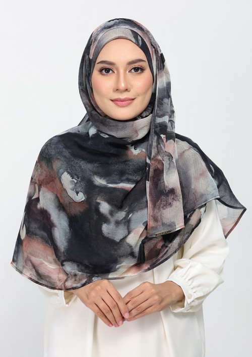 Candle Smoke-Printed Plus Crinkled Chiffon