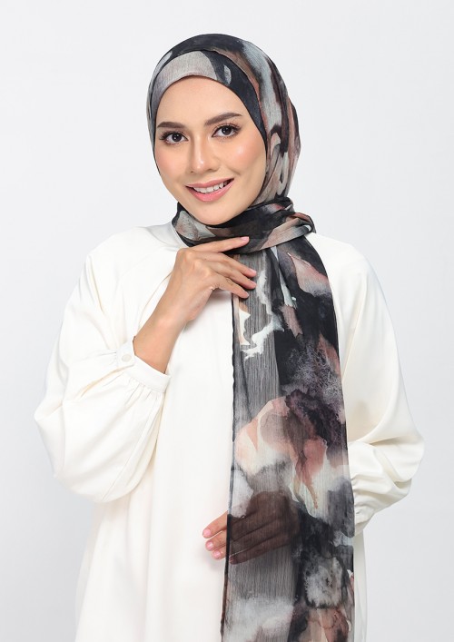 Candle Smoke-Printed Plus Crinkled Chiffon