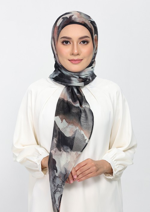 Candle Smoke-Printed Plus Crinkled Chiffon
