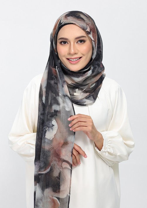 Candle Smoke-Printed Plus Crinkled Chiffon