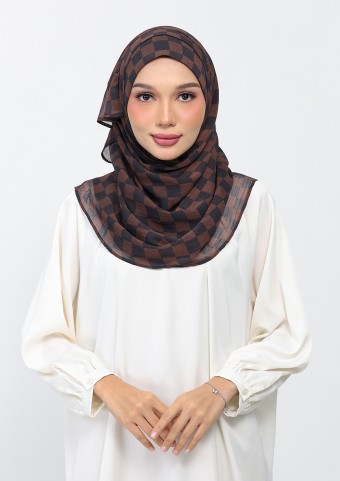Checkered Brown-Printed Plus Crinkled Chiffon