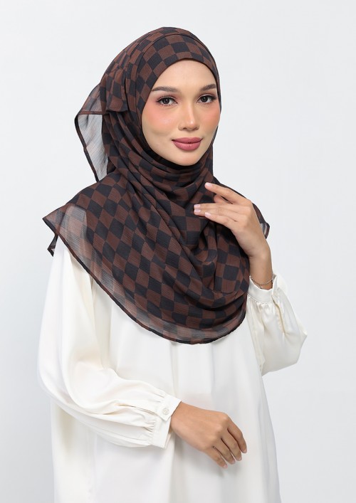 Checkered Brown-Printed Plus Crinkled Chiffon