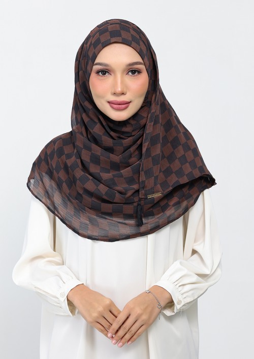 Checkered Brown-Printed Plus Crinkled Chiffon