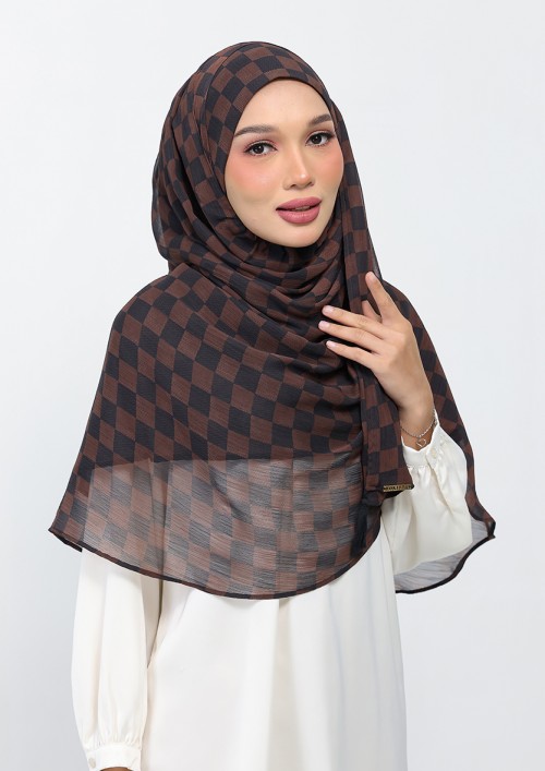 Checkered Brown-Printed Plus Crinkled Chiffon