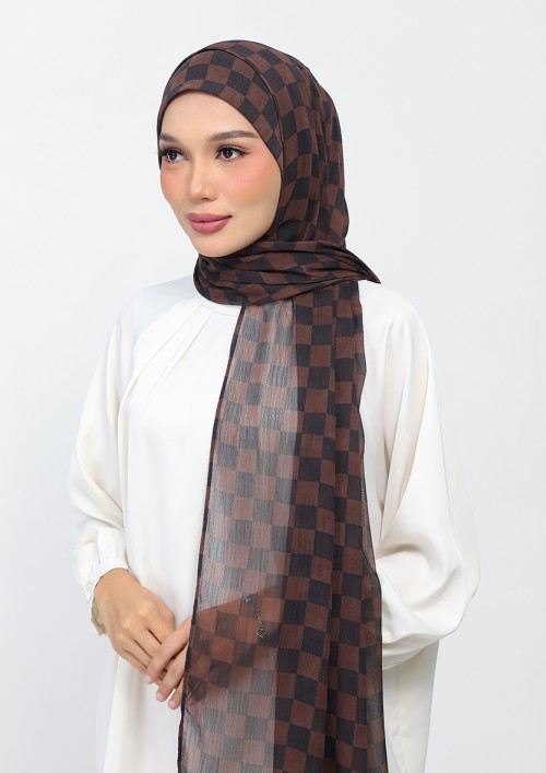 Checkered Brown-Printed Plus Crinkled Chiffon