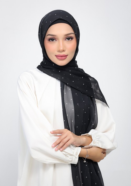 Classic Polka-Printed Plus Crinkled Chiffon