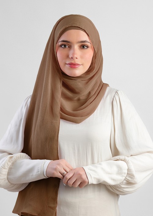 Clay-Plain Crinkled Chiffon