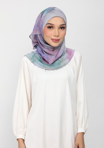 Cloudy Pastel-Printed Plus Crinkled Chiffon