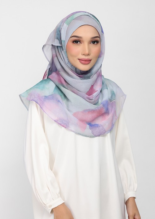 Cloudy Pastel-Printed Plus Crinkled Chiffon