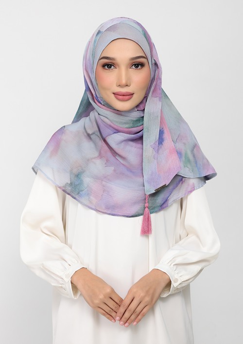 Cloudy Pastel-Printed Plus Crinkled Chiffon