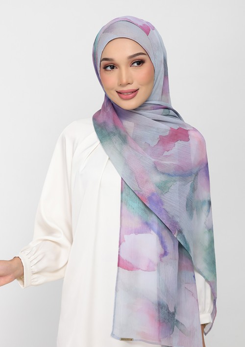 Cloudy Pastel-Printed Plus Crinkled Chiffon