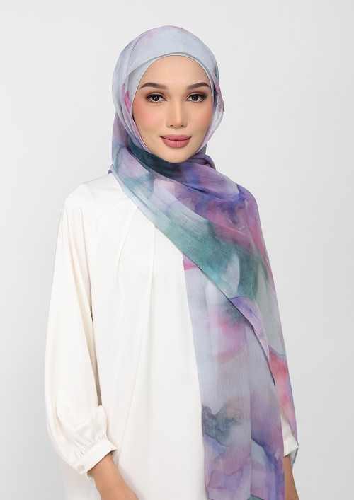 Cloudy Pastel-Printed Plus Crinkled Chiffon