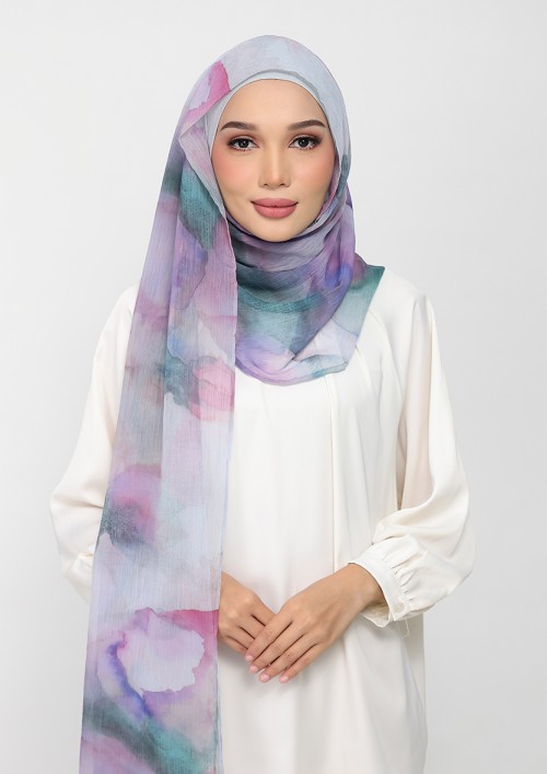 Cloudy Pastel-Printed Plus Crinkled Chiffon
