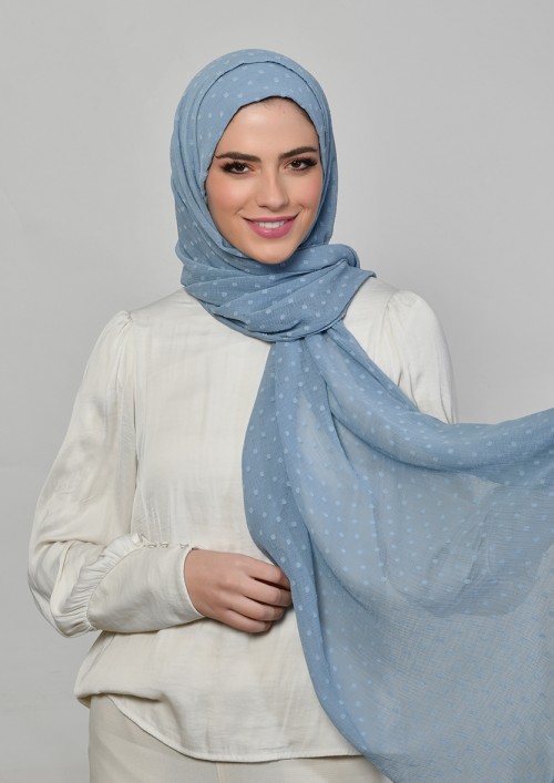 Denim Blue-Plain Mosaic Butti Chiffon