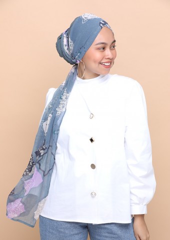 Dunyazad Blue-Cap Shawl-Printed Mosaic Chiffon