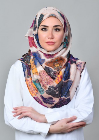 Dunyazad Beige-Printed Mosaic Chiffon