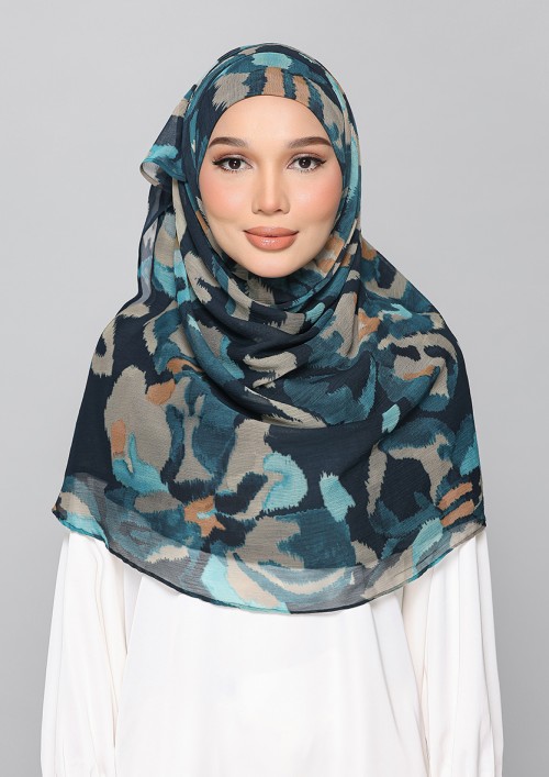 Emerald Camouflage-Printed Plus Crinkled Chiffon