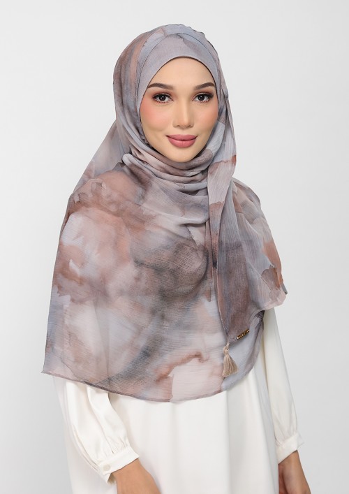 Golden Dew-Printed Plus Crinkled Chiffon