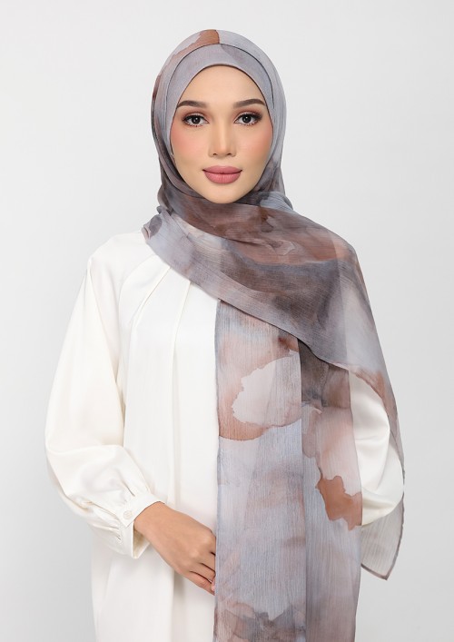 Golden Dew-Printed Plus Crinkled Chiffon