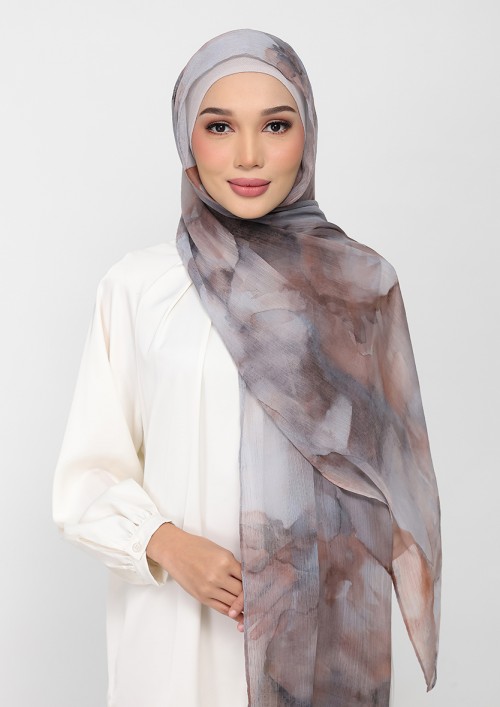 Golden Dew-Printed Plus Crinkled Chiffon