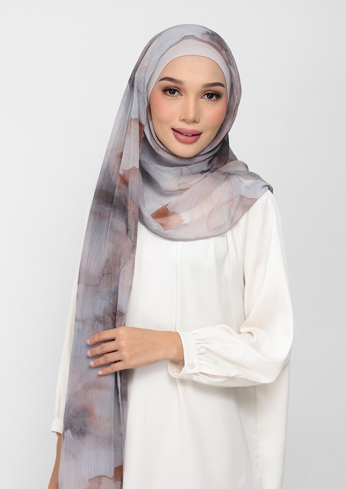 Golden Dew-Printed Plus Crinkled Chiffon
